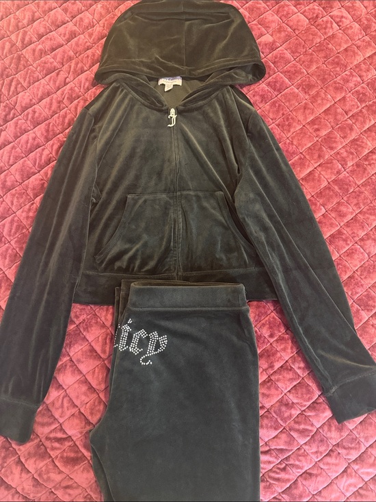 Juicy Couture Pants - Juicy Couture Black Velour Tracksuit Set